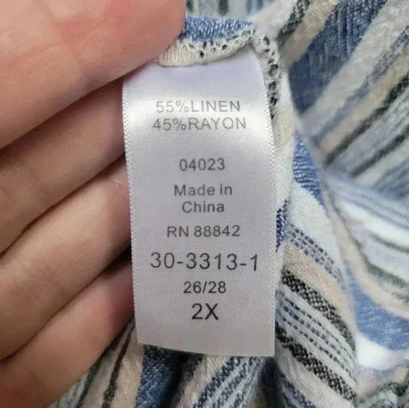 Woman Within Linen Belnd 3/4 Skeeve Striped Button Down Plus Size 2X - Picture 3 of 3